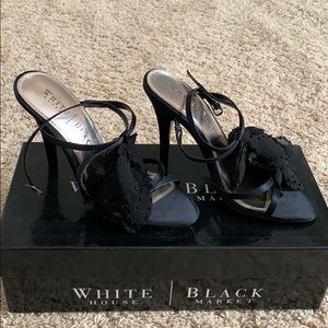 White House Black Market Black Satin Floral Heels